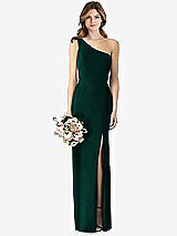 Front View Thumbnail - Evergreen One-Shoulder Crepe Trumpet Gown with Front Slit