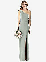 Front View Thumbnail - Willow Green One-Shoulder Crepe Trumpet Gown with Front Slit