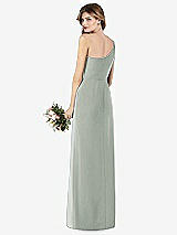 Rear View Thumbnail - Willow Green One-Shoulder Crepe Trumpet Gown with Front Slit