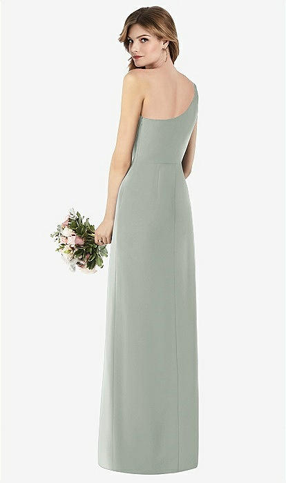 One-shoulder Crepe Trumpet Bridesmaid Dress With Front Slit In Willow Green