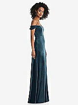 Alt View 1 Thumbnail - Dutch Blue Off-the-Shoulder Flounce Sleeve Velvet Maxi Dress