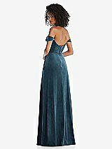 Rear View Thumbnail - Dutch Blue Off-the-Shoulder Flounce Sleeve Velvet Maxi Dress