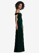 Alt View 1 Thumbnail - Evergreen Off-the-Shoulder Flounce Sleeve Velvet Maxi Dress