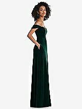 Side View Thumbnail - Evergreen Off-the-Shoulder Flounce Sleeve Velvet Maxi Dress