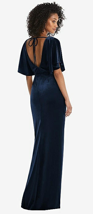 Dessy Group Flutter Sleeve Open-Back Velvet Maxi Dress with Draped Wrap  Skirt - 1552 Bridesmaid Dress