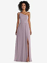 Front View Thumbnail - Lilac Dusk One-Shoulder Chiffon Maxi Dress with Shirred Front Slit