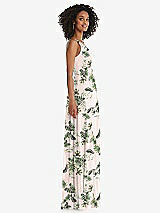 Side View Thumbnail - Palm Beach Print One-Shoulder Chiffon Maxi Dress with Shirred Front Slit