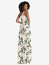 Rear View Thumbnail - Palm Beach Print One-Shoulder Chiffon Maxi Dress with Shirred Front Slit