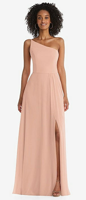 Pale Peach One Shoulder Bridesmaid Dresses