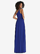 Rear View Thumbnail - Cobalt Blue One-Shoulder Chiffon Maxi Dress with Shirred Front Slit