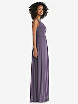 Side View Thumbnail - Lavender One-Shoulder Chiffon Maxi Dress with Shirred Front Slit