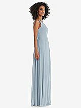 Side View Thumbnail - Mist One-Shoulder Chiffon Maxi Dress with Shirred Front Slit