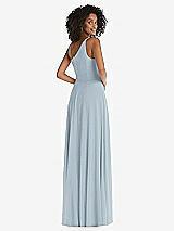Rear View Thumbnail - Mist One-Shoulder Chiffon Maxi Dress with Shirred Front Slit