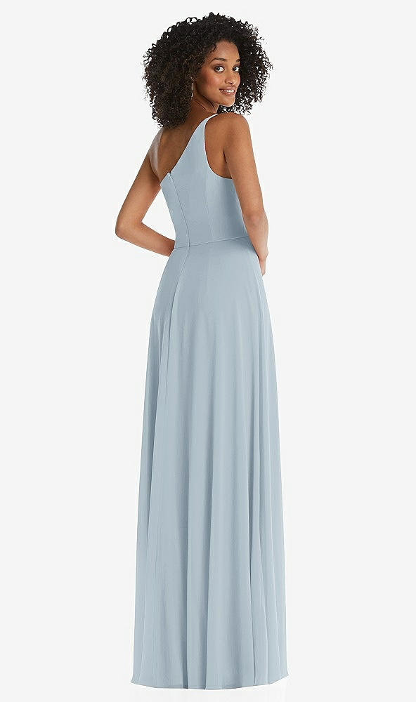 Back View - Mist One-Shoulder Chiffon Maxi Dress with Shirred Front Slit