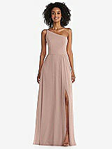 Front View Thumbnail - Neu Nude One-Shoulder Chiffon Maxi Dress with Shirred Front Slit