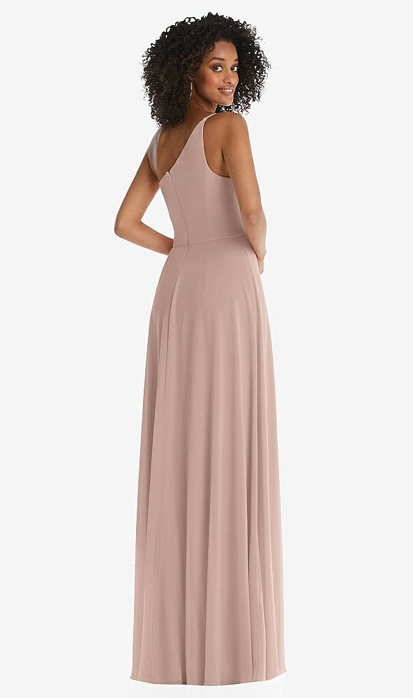 Back View - Neu Nude One-Shoulder Chiffon Maxi Dress with Shirred Front Slit