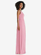 Side View Thumbnail - Peony Pink One-Shoulder Chiffon Maxi Dress with Shirred Front Slit