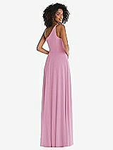 Rear View Thumbnail - Powder Pink One-Shoulder Chiffon Maxi Dress with Shirred Front Slit