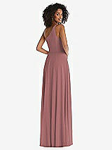 Rear View Thumbnail - Rosewood One-Shoulder Chiffon Maxi Dress with Shirred Front Slit