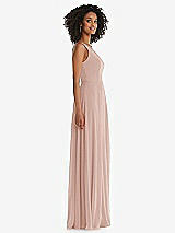 Side View Thumbnail - Toasted Sugar One-Shoulder Chiffon Maxi Dress with Shirred Front Slit
