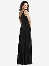 Rear View Thumbnail - Black One-Shoulder Spaghetti Strap Velvet Maxi Dress with Pockets