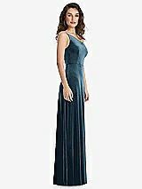 Side View Thumbnail - Dutch Blue One-Shoulder Spaghetti Strap Velvet Maxi Dress with Pockets