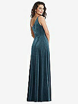 Rear View Thumbnail - Dutch Blue One-Shoulder Spaghetti Strap Velvet Maxi Dress with Pockets