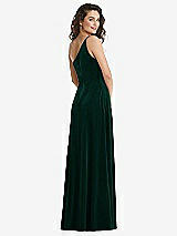 Rear View Thumbnail - Evergreen One-Shoulder Spaghetti Strap Velvet Maxi Dress with Pockets