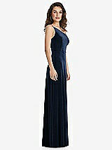 Side View Thumbnail - Midnight Navy One-Shoulder Spaghetti Strap Velvet Maxi Dress with Pockets