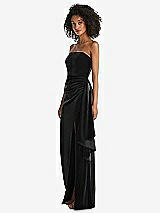 Side View Thumbnail - Black Strapless Velvet Maxi Dress with Draped Cascade Skirt