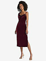Front View Thumbnail - Cabernet Asymmetrical One-Shoulder Velvet Midi Slip Dress