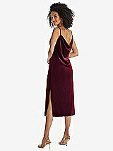 Rear View Thumbnail - Cabernet Asymmetrical One-Shoulder Velvet Midi Slip Dress