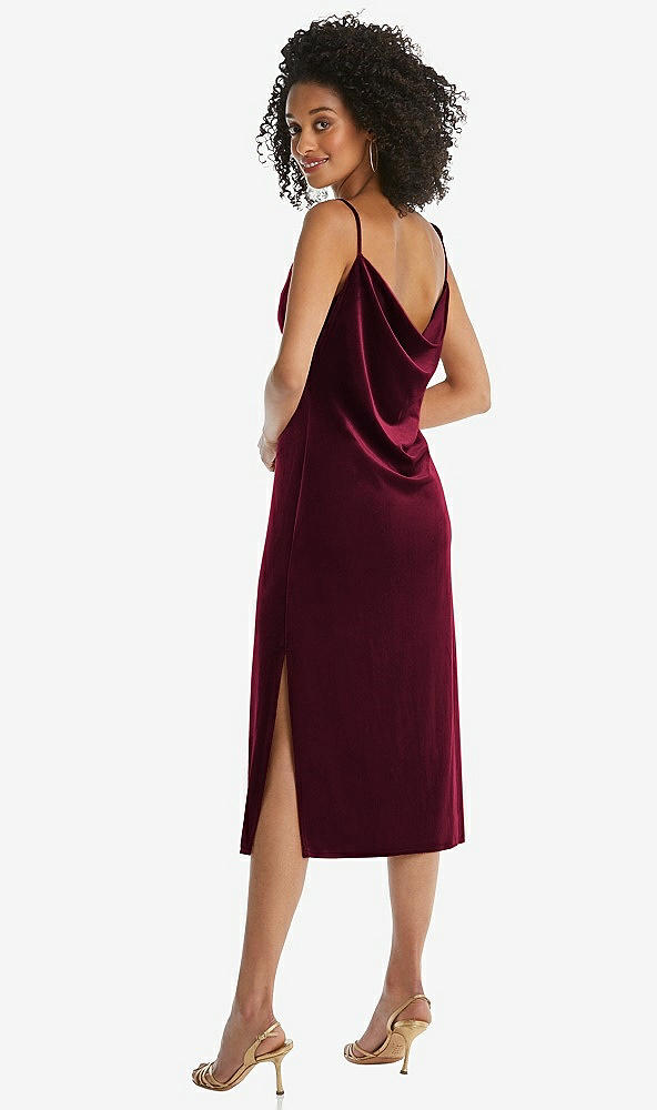 Back View - Cabernet Asymmetrical One-Shoulder Velvet Midi Slip Dress