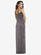 Rear View Thumbnail - Caviar Gray Asymmetrical One-Shoulder Velvet Maxi Slip Dress