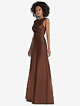 Side View Thumbnail - Cognac Jewel Neck Asymmetrical Shirred Bodice Maxi Dress with Pockets
