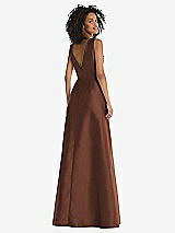 Rear View Thumbnail - Cognac Jewel Neck Asymmetrical Shirred Bodice Maxi Dress with Pockets