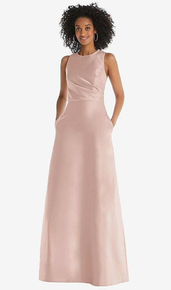 Front View - Toasted Sugar Jewel Neck Asymmetrical Shirred Bodice Maxi Dress with Pockets