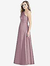 Side View Thumbnail - Dusty Rose Pleated Draped One-Shoulder Satin Maxi Dress with Pockets