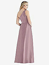 Rear View Thumbnail - Dusty Rose Pleated Draped One-Shoulder Satin Maxi Dress with Pockets
