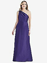 Front View Thumbnail - Grape Pleated Draped One-Shoulder Satin Maxi Dress with Pockets