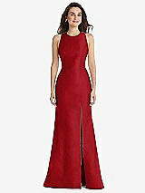 Front View Thumbnail - Garnet Jewel Neck Bowed Open-Back Trumpet Dress with Front Slit