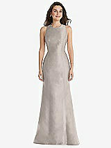 Front View Thumbnail - Taupe Jewel Neck Bowed Open-Back Trumpet Dress 