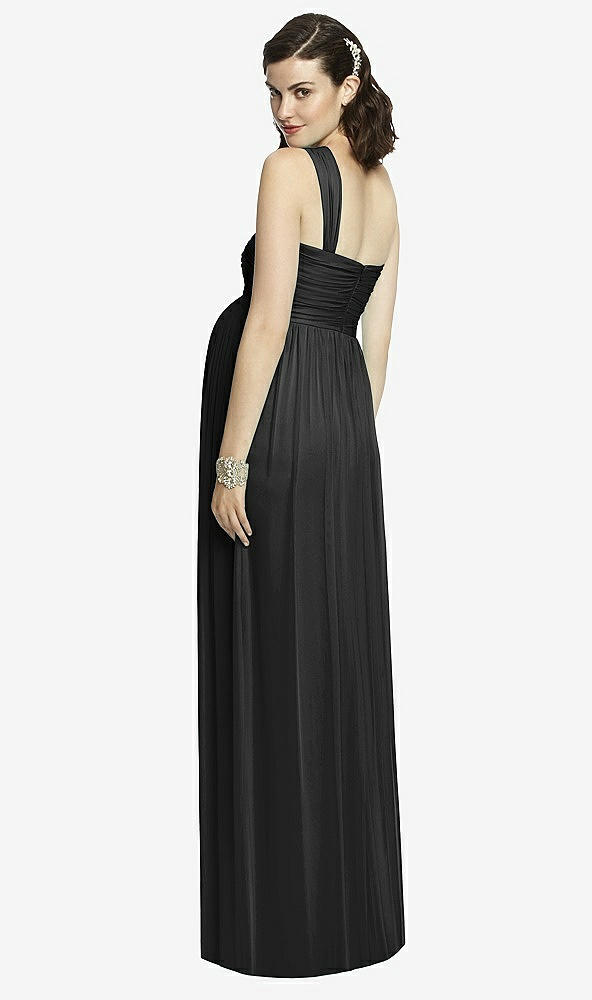 Back View - Black One-Shoulder Asymmetrical Draped Wrap Maternity Dress