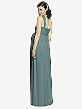 Rear View Thumbnail - Smoke Blue One-Shoulder Asymmetrical Draped Wrap Maternity Dress