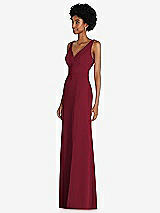 Side View Thumbnail - Burgundy Square Low-Back A-Line Dress with Front Slit and Pockets