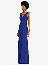 Side View Thumbnail - Cobalt Blue Square Low-Back A-Line Dress with Front Slit and Pockets