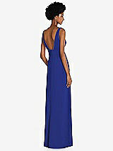 Rear View Thumbnail - Cobalt Blue Square Low-Back A-Line Dress with Front Slit and Pockets