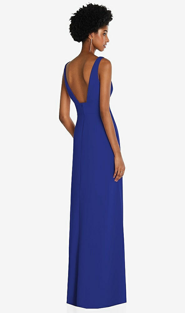 Back View - Cobalt Blue Square Low-Back A-Line Dress with Front Slit and Pockets