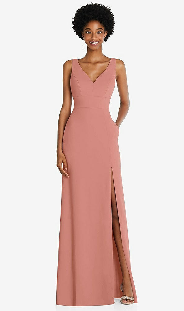Front View - Desert Rose Square Low-Back A-Line Dress with Front Slit and Pockets