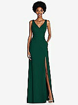 Front View Thumbnail - Hunter Green Square Low-Back A-Line Dress with Front Slit and Pockets